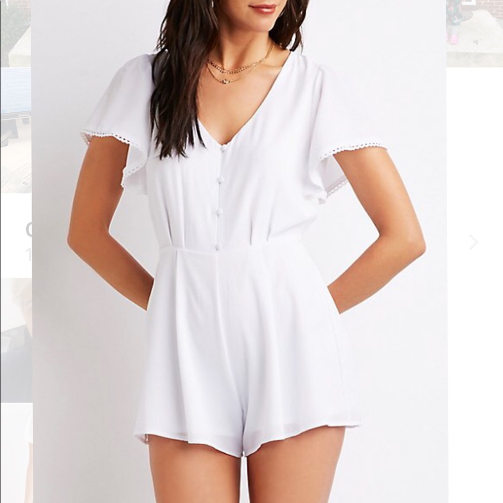 Charlotte Russe Flutter Sleeve Button Romper SZ L